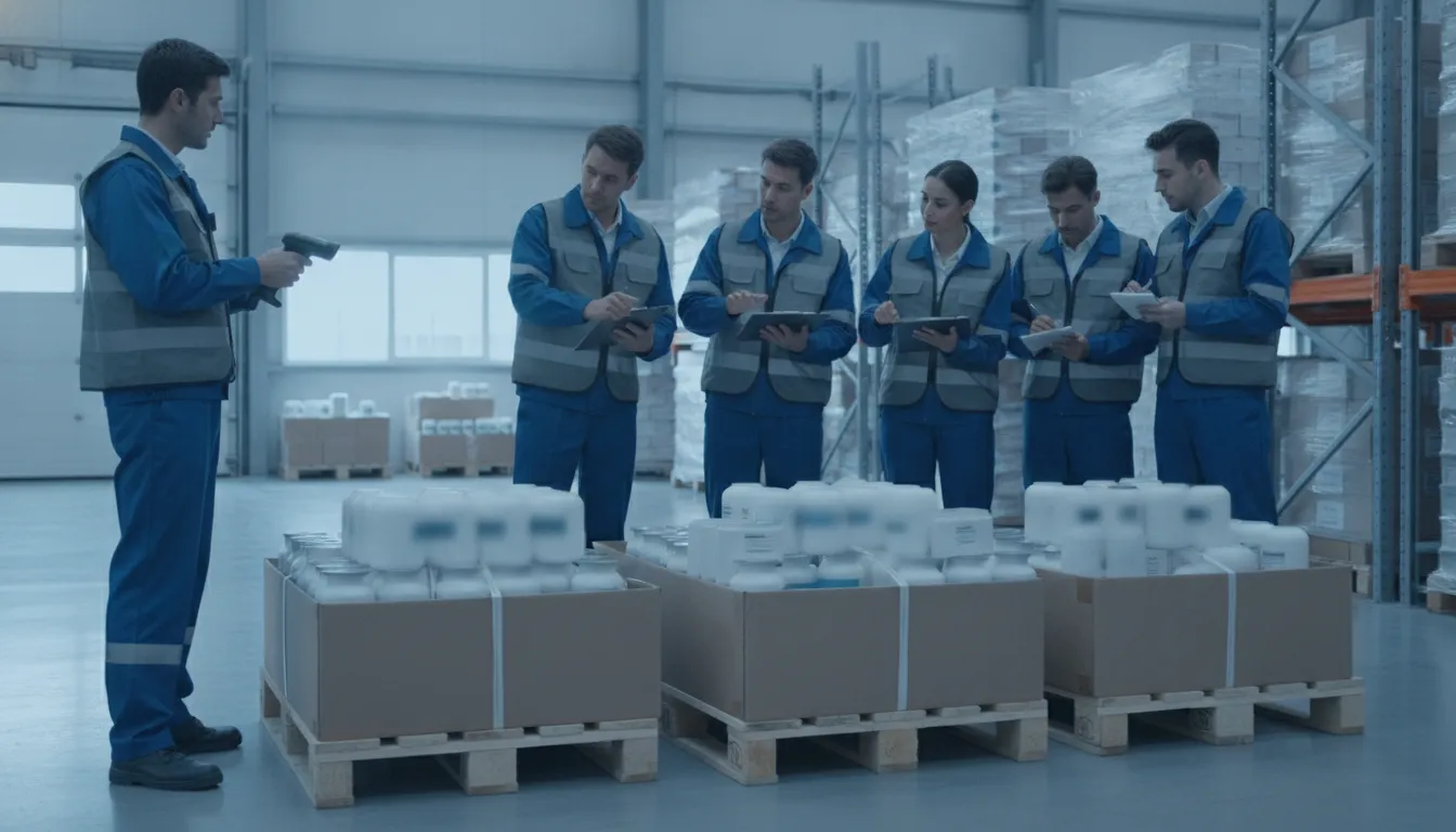 Warehouse team reviewing lot tracking and expiration controls for beauty products
